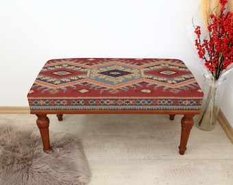 Turkish Rug Bench, Handmade Dining Table Bench, Bedroom Ottoman Bench, Entryway Seating Furniture, Farmhouse Bench, Boho Chic Bench