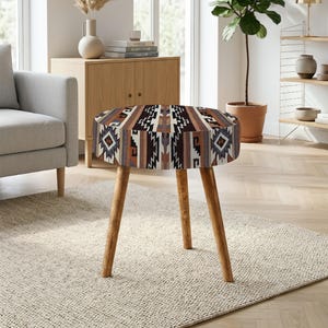 Handmade Kilim-Inspired Stool, Eco-Friendly Printed Fabric Accent Footstool