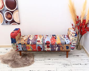 Almacenamiento para la entrada, Banco con brazos, Sofá floral, Asiento largo, Banco de comedor, Otomana con almacenamiento, Muebles hechos a mano, Banco de cama, Banco oriental