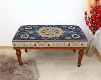 Upholstered Ottoman Furniture, Turkish Decorative Bench, Wooden Kilim Bench, Make Up Bench, Hallway Shoe Bench, Decorative Entryway Bench