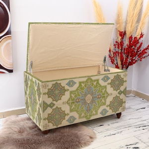 Siting storage bench, Bedroom storage, Upholstered trunk, Hotel bench, Nomadic bench, Traditional gift, Bedside storage bench