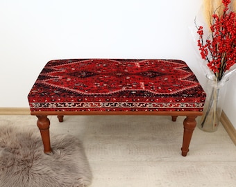 Living Room Bench, Wood Ottoman Bench, Footstool Bench, Entry Bench, Bedroom Furniture, Window Seating, Turkish Rug Bench, Piano Bench