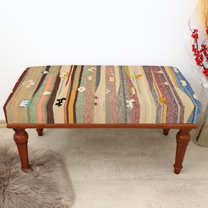 Kilim Rug Bench, Ottoman Upholstered Bench, Handmade Furniture, Footstool Bench, Aztec Bench, Farmhouse Decor, Entry Bench Orientral bench