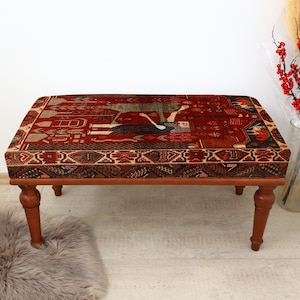 Chic Bedroom Stool, Upholstered Vanity Seat, Turkish Room Decor, Small Upholstered Bench, Elegant and Functional Bench, Boho Style Bench