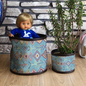 Fabric Basket Planter with Hanging Pot, Decorative Plant Holder Basket, Planter Bag and Cabinet Basket for Bedroom Organization, Toy Basket
