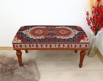 Handmade Turkish Bench, Upholstered Design Bench, Ottoman, Piano Stool, Decorative Footstool, Cozy Bedroom Decor Bench, Entryway Decor