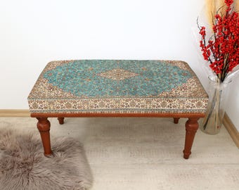 Banco rústico para recibidor, banco de madera hecho a mano con tapicería, mueble de estilo granja para pasillo, elemento decorativo para espacios pequeños en el dormitorio o recibidor.