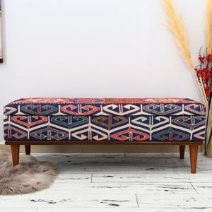 Trunk Coffee Table, Ottoman, Hallway Bench, Entryway Bench, Bedroom Organizer, Footstool, Vintage Rug Bench, Clothes Storage, Blue Bench
