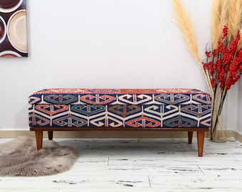 Trunk Coffee Table, Ottoman, Hallway Bench, Entryway Bench, Bedroom Organizer, Footstool, Vintage Rug Bench, Clothes Storage, Blue Bench