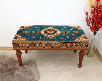 Living Room Bench, Ottoman Bench, Entryway Bench, Coffee Table, Ottoman Upholstered Bench, Bed End Bench, Kilim Style Bench, Bedroom Bench