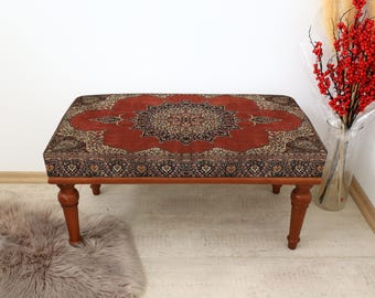 Oriental Rug Bench / Turkish Rug Bench / Handmade Furniture / Footstool Ottoman Bench / Rustic Decor / Farmhouse / Modern / Coffee End Table