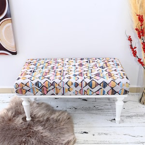 Floral Pattern Bench, Coffee Bench, Ottoman Bench, Upholstered Bench, Turkish Rug Bench, Kilim Bench, Home Decor Bench, Handmade Bench