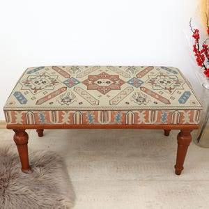 Floral Pattern Bench, Coffee Bench, Ottoman Bench, Upholstered Bench, Turkish Rug Bench, Kilim Bench, Home Decor Bench, Handmade Bench