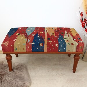 Kilim Rug Bench, Ottoman Upholstered Bench, Handmade Furniture, Footstool Bench, Aztec Bench, Farmhouse Decor, Entry Bench 18x18x48