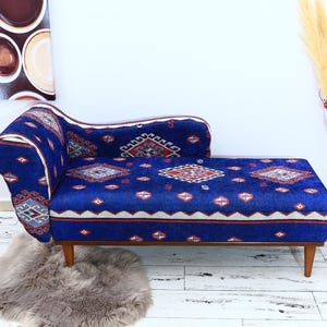 Living room chaise, Bohemian sofa, Single sofa, Chaise lounge sofa, Retro sofa couch Handmade furniture, Storage furniture, SOFA  Blue Bench