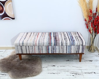 Entryway Bench, White Ottoman, Shoe Storage Chest, Upholstered Coffee Table, Clothes Storage, Soft Top Footstool, Bohemian Bench,
