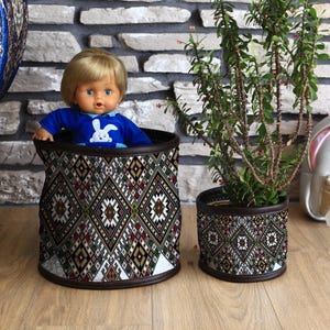 Upholstered Wide Basket Planter, Cozy Southwestern Basket for Plants, Flower Pot Holder and Decorative Basket Set for Home Decor, Toy Basket