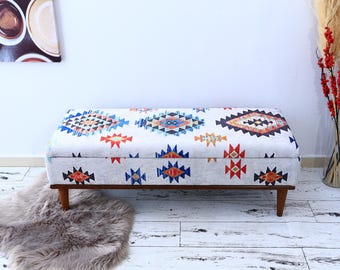 Handmade Furniture, Storage Bench, Storage Coffee Table, Entry Bench, Storage Chest, Vintage Stool, Upholstered Bench Storage,  White Bench