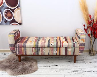 Almacenamiento para la entrada, Banco con brazos, Sofá floral, Asiento largo, Banco de comedor, Otomana con almacenamiento, Muebles hechos a mano, Banco de cama, Banco oriental