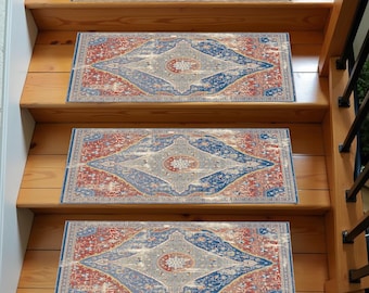 Oushak Stair Runner,Minimalist Turkish Kilim Stair Mat, Anti-Slip Backing, Vintage Look Rug, Bohemian Decor Rug,Non-Slip Rug, Home Gift
