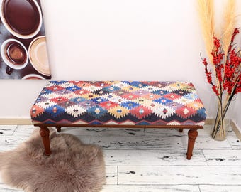 Frontdoor Bench, Upholstered Hall Bench, Bohemian Bench Seat, Turkish Entry Bench, Foyer Bench, Rustic Boho Bench, Custom Made Dining Bench