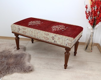 Chic Bedroom Stool, Turkish Furniture Bench, Decorative Foot Stool, Bedroom Bench Seat Upholstered, Turkish Room Decor, Hallway Seating