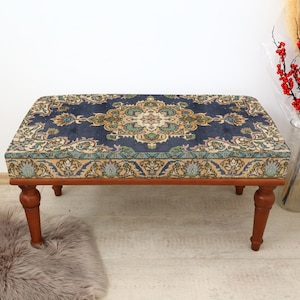 Kilim Ottoman Bench, Make Up Bench, Piano Bench, Entryway Bench, Window Bench, End Of Bed Bench, Upholstered Turkish Bench, Vanity Bench