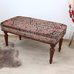 Frontdoor Bench, Piano Bench, Ottoman Bench, Upholstered Bench, Turkish Rug Bench, Kilim Bench, Home Decor Bench, Handmade Furniture Piece