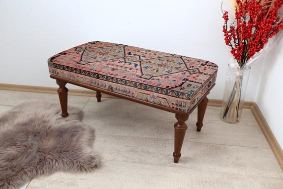 Frontdoor Bench, Piano Bench, Ottoman Bench, Upholstered Bench, Turkish Rug Bench, Kilim Bench, Home Decor Bench, Handmade Furniture Piece