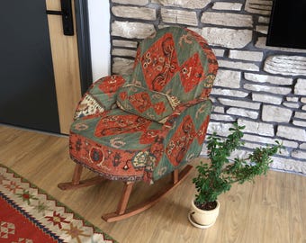 Silla mecedora cómoda, sillón reclinable, silla acolchada, silla tapizada, silla de jardín, silla de exterior, silla boho, silla decorativa para el hogar