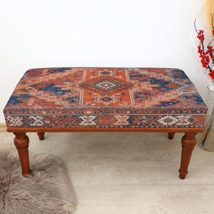 Turkish Hallway Ottoman, Boho Entryway Seating, Upholstered Kilim Bench, Piano Bench, Make Up Bench, Rustic Entry Bench, Vintage Style Bench