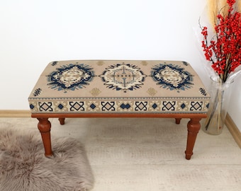 Banco para piano, banco de salón hecho a mano, banco de maquillaje, banco de entrada, banco decorativo, banco de cocina, banco tapizado, banco rústico bohemio