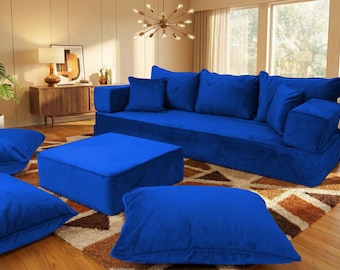 Modular Velvet Floor Seating, Luxury Living Room Cushion Set, Velvet Floor Sofa Set, Modern Modular Lounge Seat, Luxury Velvet Floor Couch