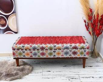 Muebles hechos a mano, banco con almacenaje, mesa de centro con almacenaje, banco de entrada, baúl con almacenaje, taburete vintage, banco tapizado con almacenaje, banco naranja