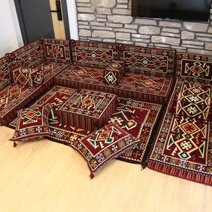 Arabic Floor Seating Set, Turkish Majlis Sofa, Boho Oriental Ottoman Seating, Traditional Floor Couch, Moroccan Style Living Room Decor