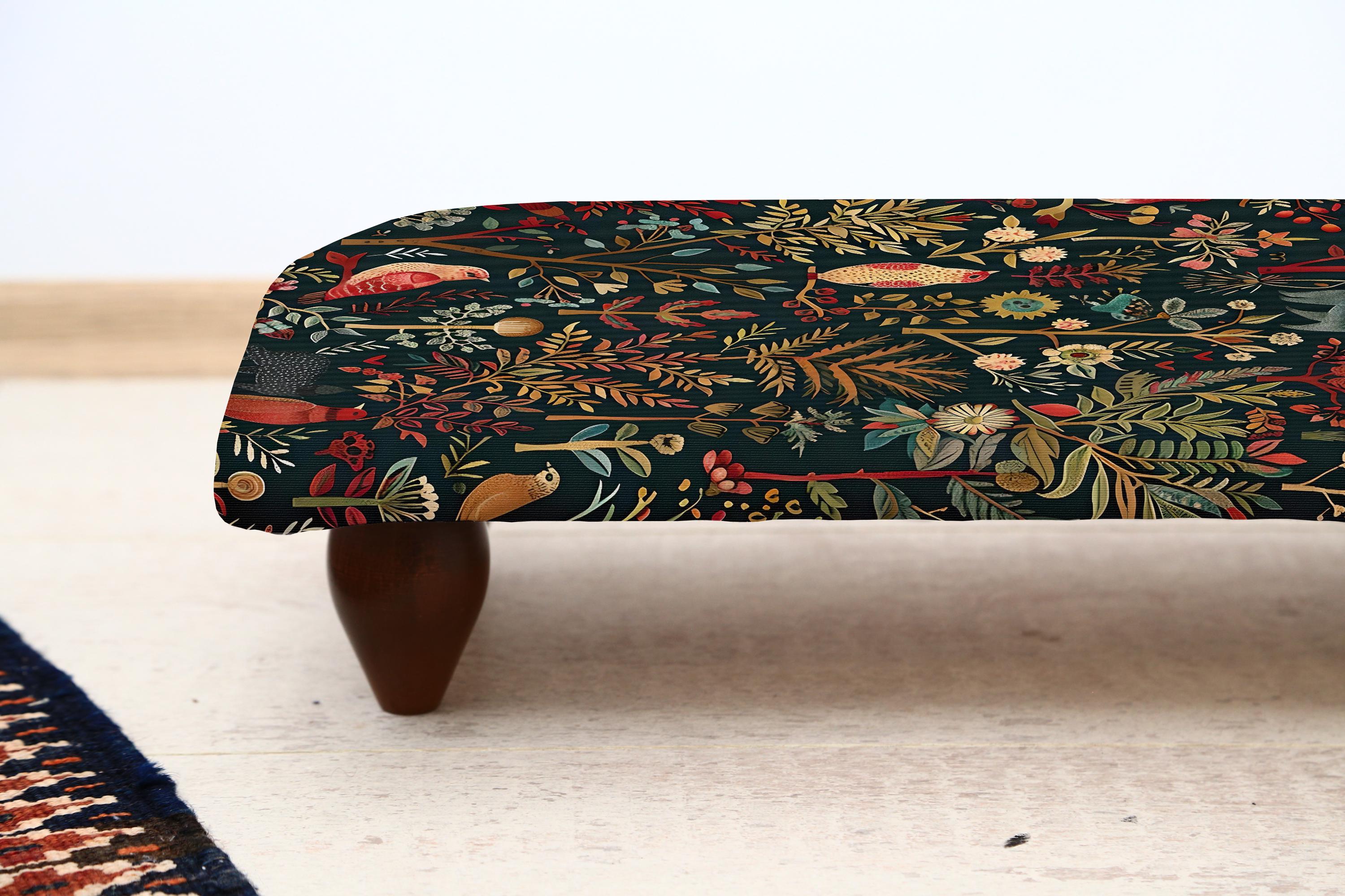 花柄刺繍のフットスツール、ヴィンテージスタイルのオットマンシート