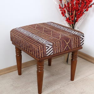 Brown Rug Upholstered Ottoman Bench 48&quot;, Boho Entryway Bench,  Piano Bench, Footstool Ottoman, Wooden Farmhouse Livingroom Bench