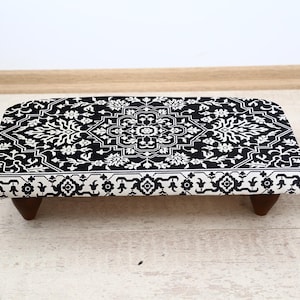 Kilim Designed Step Stool, Handmade Rustic Footstool, Boho Upholstered Seat, Small Tribal Accent for Bedroom, Kitchen or Entryway