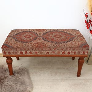 Make Up Bench, Handwoven Kilim Design Bench, Bedroom Upholstered Stool, Bohemian Hallway Bench, Turkish Style Ottoman, Rustic Turkish Bench