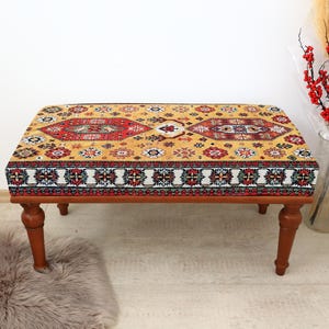 Upholstered Dining Bench, Stylish Bench, Rustic Home Decor Bench, Handmade Wooden Legs Bench, Foyer Bench, Boho Style Bench, Lounge Couch
