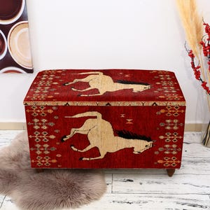 Lions design bench, Upholstered truck, End of bed bench, Handmade ottoman storage, Hiding bench, Comfortable seat bench Beige Ottoman
