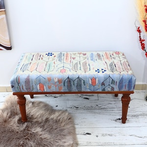 Floral Pattern Bench, Coffee Bench, Ottoman Bench, Upholstered Bench, Turkish Rug Bench, Kilim Bench, Home Decor Bench, Handmade Bench