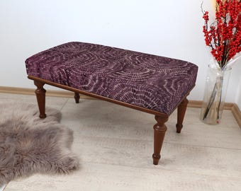 Purple Stylish Bench, Rustic Home Decor Bench, Nomadic Rug Design Bench, Handmade Wooden Legs Bench, Retro Style Ottoman Bench, Vanity Bench