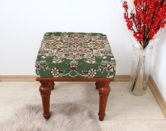Handwoven Turkish Stool, Kilim Upholstered Ottoman, Rustic Boho Furniture, Turkish Handwoven Stool, Ethnic Kilim Ottoman, Vintage Decor