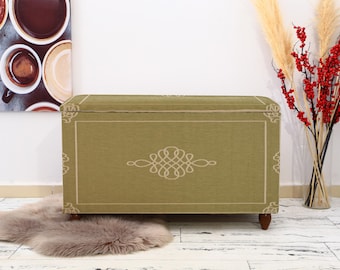Almacenamiento floral, Banco de almacenamiento color oliva, Banco estilo vintage, Almacenamiento duradero, Muebles otomanos, Adecuado para cualquier habitación, Asientos de dormitorio,