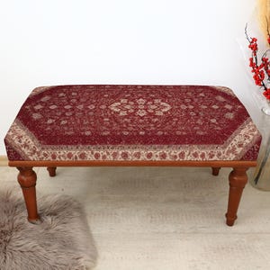 Handmade Turkish Bench, Wooden Coffee Table Ottoman, Decor Entry Bench, Ethnic Bench for Hallway & Dining Room, Persian Design Rug Bench