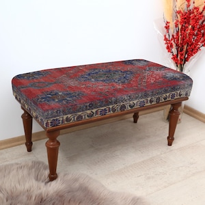 Antique Hallway Seating, Living Room Bench, Turkish Furniture Accent, Bedroom Bench Seat, Upholstered Stool Bench, Bohemian Bench Seat
