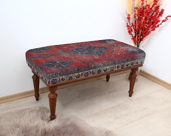 Antique Hallway Seating, Living Room Bench, Turkish Furniture Accent, Bedroom Bench Seat, Upholstered Stool Bench, Bohemian Bench Seat