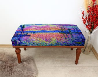 Reposapiés otomano, banco de dormitorio, mesa de centro de madera, mesa auxiliar, taburete bohemio, banco de comedor, silla de cocina colorida, banco tapizado