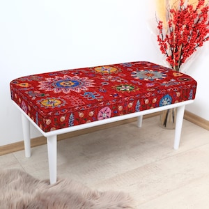 Entry Ottoman Bench, Colorful Style Seating, Bohemian Home Decor, Decorative Entryway Bench, Vibrant First Impression Furniture, Foyer Bench